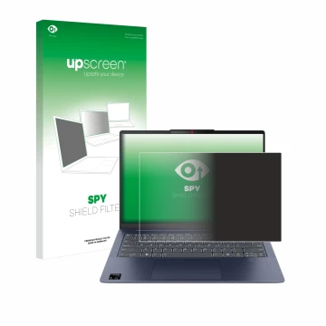 Vorderseite einer Produktverpackung mit dem Markenlogo upscreen. Daneben ist das Gerät Lenovo IdeaPad Slim 5x Gen 9 14