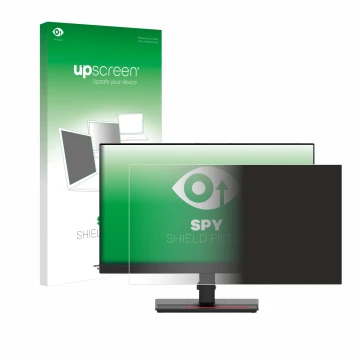 Vorderseite einer Produktverpackung mit dem Markenlogo upscreen. Daneben ist das Gerät Lenovo ThinkVision T24i-30 23,8