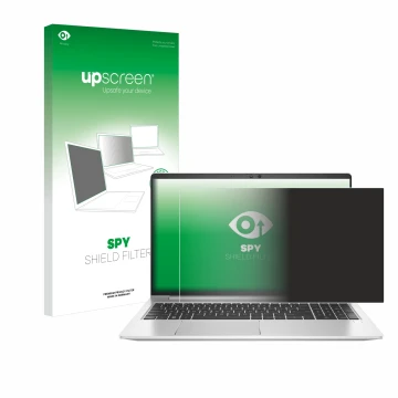 Vorderseite einer Produktverpackung mit dem Markenlogo upscreen. Daneben ist das Gerät HP EliteBook 650 G10 mit dem zugehörige