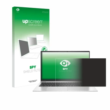 Vorderseite einer Produktverpackung mit dem Markenlogo upscreen. Daneben ist das Gerät HP EliteBook 855 G8 mit dem zugehörigen
