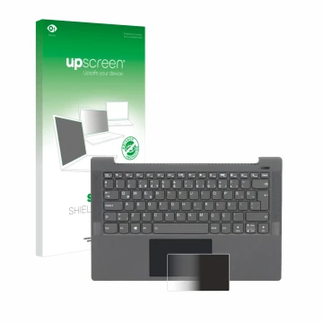 Vorderseite einer Produktverpackung mit dem Markenlogo upscreen. Daneben ist das Gerät Lenovo IdeaPad 5 14ALC05 Touchpad mit d