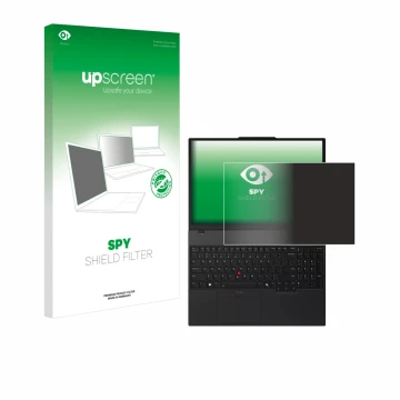 Vorderseite einer Produktverpackung mit dem Markenlogo upscreen. Daneben ist das Gerät Lenovo ThinkPad T16 Gen 4 mit dem zugeh