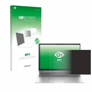 Vorderseite einer Produktverpackung mit dem Markenlogo upscreen. Daneben ist das Gerät HP EliteBook 6 G1i 14 mit dem zugehörig