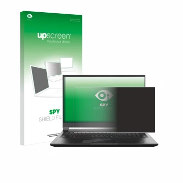 Vorderseite einer Produktverpackung mit dem Markenlogo upscreen. Daneben ist das Gerät Gigabyte AORUS 17 2024 mit dem zugehöri