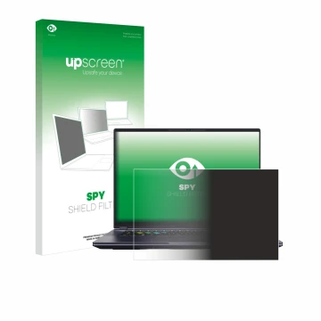 Vorderseite einer Produktverpackung mit dem Markenlogo upscreen. Daneben ist das Gerät Gigabyte AORUS 16X 2024 mit dem zugehör