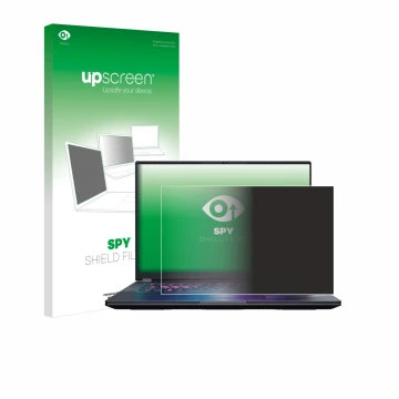 Vorderseite einer Produktverpackung mit dem Markenlogo upscreen. Daneben ist das Gerät Gigabyte AORUS Elite 16 2025 mit dem zu