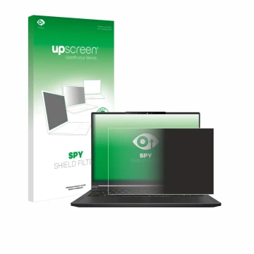 Vorderseite einer Produktverpackung mit dem Markenlogo upscreen. Daneben ist das Gerät MSI Stealth A16 AI+ mit dem zugehörigen