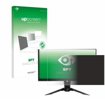 Vorderseite einer Produktverpackung mit dem Markenlogo upscreen. Daneben ist das Gerät ASRock PGO27QFV mit dem zugehörigen Dis