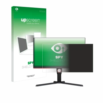 Vorderseite einer Produktverpackung mit dem Markenlogo upscreen. Daneben ist das Gerät AOC Q27G3XMN mit dem zugehörigen Displa