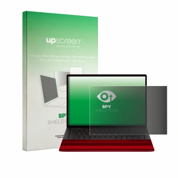 Vorderseite einer Produktverpackung mit dem Markenlogo upscreen. Daneben ist das Gerät HP Scuderia Ferrari Notebook mit dem zu