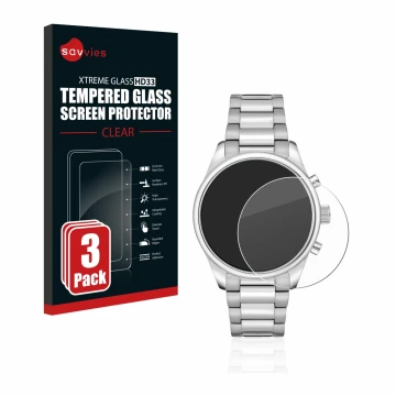 Vorderseite einer Produktverpackung mit dem Markenlogo Savvies. Daneben ist das Gerät Hugo Boss Chronograph 58114171 mit dem z