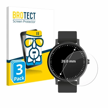 Vorderseite einer Produktverpackung mit dem Markenlogo BROTECT. Daneben ist das Gerät Armbanduhren (Kreisrund, ø: 20 mm) mit d