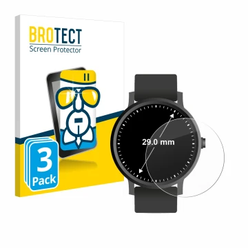 Vorderseite einer Produktverpackung mit dem Markenlogo BROTECT. Daneben ist das Gerät Armbanduhren (Kreisrund, ø: 29 mm) mit d
