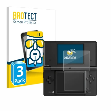 Vorderseite einer Produktverpackung mit dem Markenlogo BROTECT. Daneben ist das Gerät Nintendo DSi mit dem zugehörigen Display