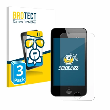 Vorderseite einer Produktverpackung mit dem Markenlogo BROTECT. Daneben ist das Gerät Apple iPod Touch (4. Gen.) mit dem zugeh