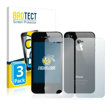 Vorderseite einer Produktverpackung mit dem Markenlogo BROTECT. Daneben ist das Gerät Apple iPhone 4S (Display+Rückseite) mit 