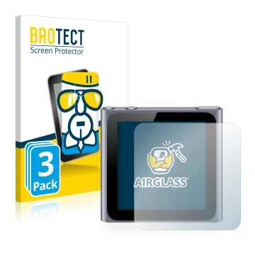 Vorderseite einer Produktverpackung mit dem Markenlogo BROTECT. Daneben ist das Gerät Apple iPod nano 2011 (6. Gen.) mit dem z