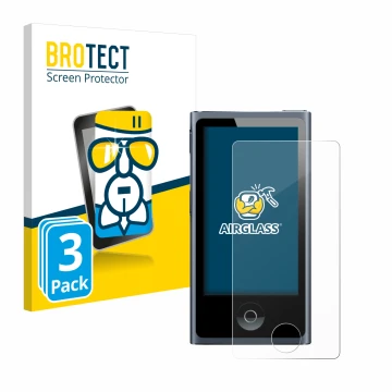 Vorderseite einer Produktverpackung mit dem Markenlogo BROTECT. Daneben ist das Gerät Apple iPod nano 2012 (7. Gen.) mit dem z