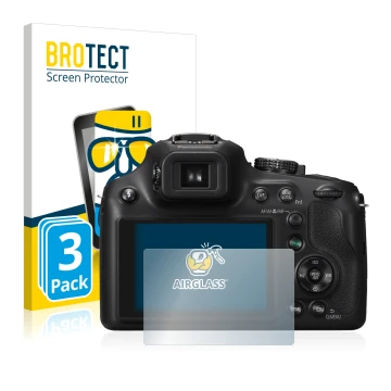 Vorderseite einer Produktverpackung mit dem Markenlogo BROTECT. Daneben ist das Gerät Panasonic Lumix DMC-FZ72 mit dem zugehör