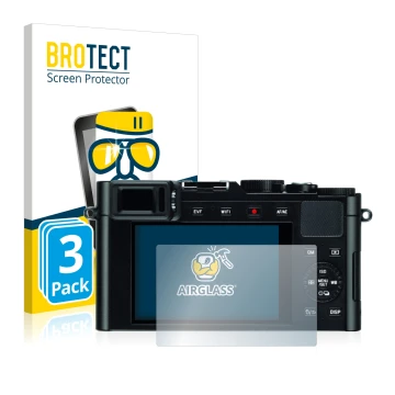 Vorderseite einer Produktverpackung mit dem Markenlogo BROTECT. Daneben ist das Gerät Leica D-Lux (Typ 109) mit dem zugehörige