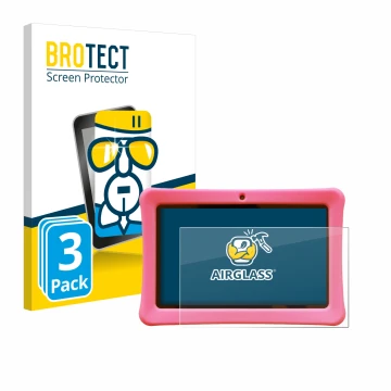 Vorderseite einer Produktverpackung mit dem Markenlogo BROTECT. Daneben ist das Gerät Contixo Kids 7