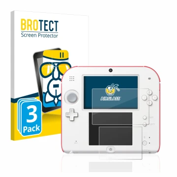 Vorderseite einer Produktverpackung mit dem Markenlogo BROTECT. Daneben ist das Gerät Nintendo 2DS mit dem zugehörigen Display