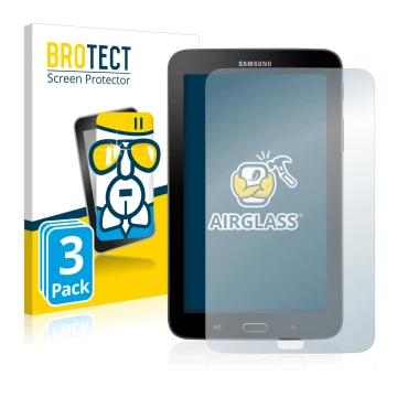 Vorderseite einer Produktverpackung mit dem Markenlogo BROTECT. Daneben ist das Gerät Samsung Galaxy Tab 3 7.0 Lite mit dem zu