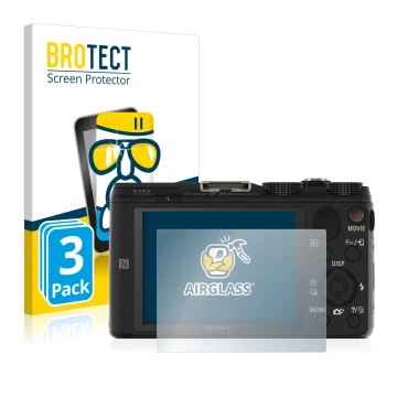 Vorderseite einer Produktverpackung mit dem Markenlogo BROTECT. Daneben ist das Gerät Sony Cyber-Shot DSC-HX60V mit dem zugehö