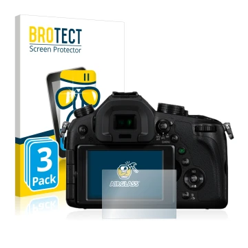 Vorderseite einer Produktverpackung mit dem Markenlogo BROTECT. Daneben ist das Gerät Panasonic Lumix DMC-FZ1000 mit dem zugeh