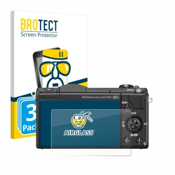 Vorderseite einer Produktverpackung mit dem Markenlogo BROTECT. Daneben ist das Gerät Sony Alpha 5100 (DSLR-A5100) mit dem zug