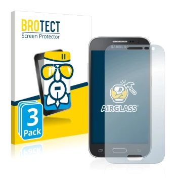 Vorderseite einer Produktverpackung mit dem Markenlogo BROTECT. Daneben ist das Gerät Samsung Galaxy Core Prime G360 mit dem z