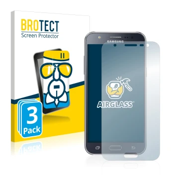 Vorderseite einer Produktverpackung mit dem Markenlogo BROTECT. Daneben ist das Gerät Samsung Galaxy J5 2015 mit dem zugehörig