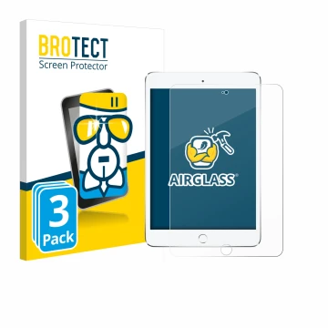 Vorderseite einer Produktverpackung mit dem Markenlogo BROTECT. Daneben ist das Gerät Apple iPad Mini 4 2015 mit dem zugehörig