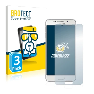 Vorderseite einer Produktverpackung mit dem Markenlogo BROTECT. Daneben ist das Gerät Samsung Galaxy A3 2016 mit dem zugehörig