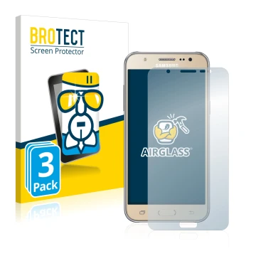 Vorderseite einer Produktverpackung mit dem Markenlogo BROTECT. Daneben ist das Gerät Samsung Galaxy J7 2016 mit dem zugehörig