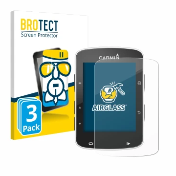 Vorderseite einer Produktverpackung mit dem Markenlogo BROTECT. Daneben ist das Gerät Garmin Edge 820 mit dem zugehörigen Disp