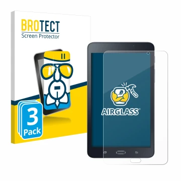 Vorderseite einer Produktverpackung mit dem Markenlogo BROTECT. Daneben ist das Gerät Samsung Galaxy Tab A6 7.0 mit dem zugehö