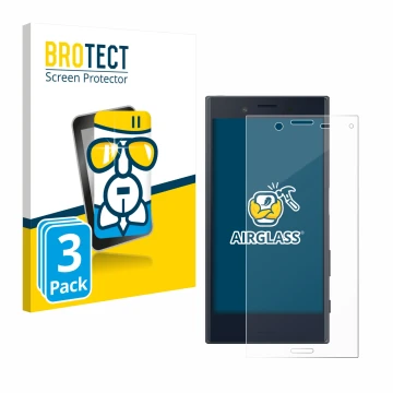 Vorderseite einer Produktverpackung mit dem Markenlogo BROTECT. Daneben ist das Gerät Sony Xperia X Compact mit dem zugehörige