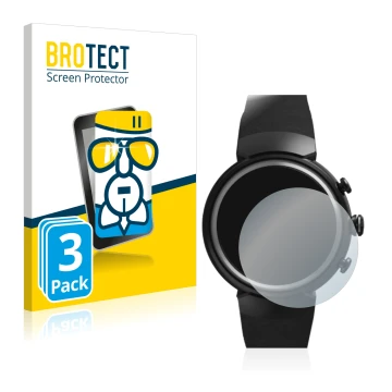 Vorderseite einer Produktverpackung mit dem Markenlogo BROTECT. Daneben ist das Gerät ASUS ZenWatch 3 1.39