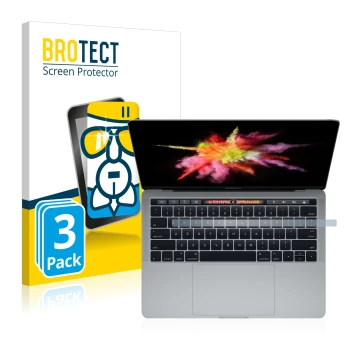 Vorderseite einer Produktverpackung mit dem Markenlogo BROTECT. Daneben ist das Gerät Apple MacBook Pro 13
