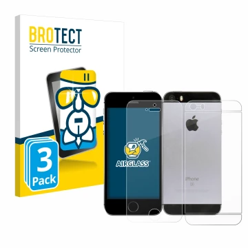 Vorderseite einer Produktverpackung mit dem Markenlogo BROTECT. Daneben ist das Gerät Apple iPhone SE 2016 (Display+Rückseite)