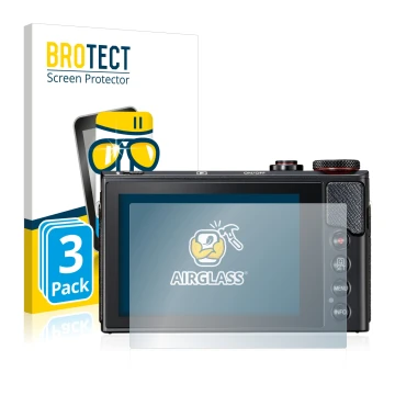 Vorderseite einer Produktverpackung mit dem Markenlogo BROTECT. Daneben ist das Gerät Canon PowerShot G9 X Mark II mit dem zug