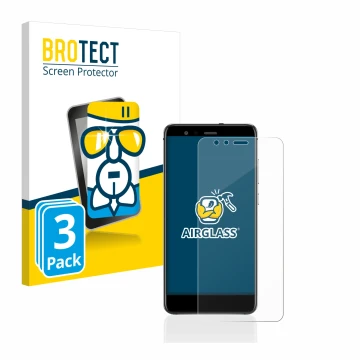 Vorderseite einer Produktverpackung mit dem Markenlogo BROTECT. Daneben ist das Gerät Huawei P10 Lite mit dem zugehörigen Disp