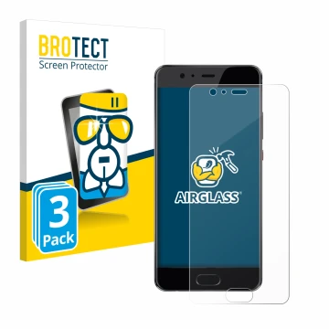 Vorderseite einer Produktverpackung mit dem Markenlogo BROTECT. Daneben ist das Gerät Huawei P10 Plus mit dem zugehörigen Disp