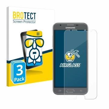 Vorderseite einer Produktverpackung mit dem Markenlogo BROTECT. Daneben ist das Gerät Samsung Galaxy J3 2017 mit dem zugehörig