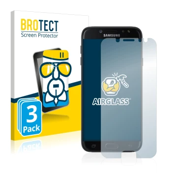 Vorderseite einer Produktverpackung mit dem Markenlogo BROTECT. Daneben ist das Gerät Samsung Galaxy J7 2017 mit dem zugehörig