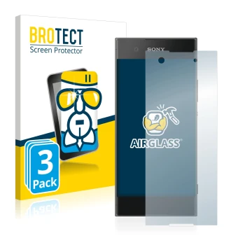 Vorderseite einer Produktverpackung mit dem Markenlogo BROTECT. Daneben ist das Gerät Sony Xperia XA1 mit dem zugehörigen Disp