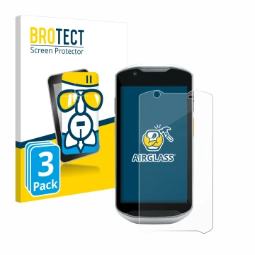 Vorderseite einer Produktverpackung mit dem Markenlogo BROTECT. Daneben ist das Gerät Zebra TC56 mit dem zugehörigen Displaysc