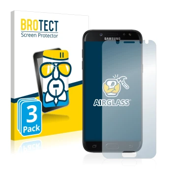 Vorderseite einer Produktverpackung mit dem Markenlogo BROTECT. Daneben ist das Gerät Samsung Galaxy J5 2017 mit dem zugehörig