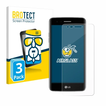 Vorderseite einer Produktverpackung mit dem Markenlogo BROTECT. Daneben ist das Gerät LG K8 2017 mit dem zugehörigen Displaysc